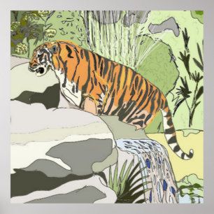 Affiche Tigre dans une cascade