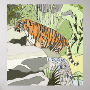 Affiche Tigre dans une cascade