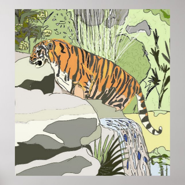 Affiche Tigre dans une cascade (Devant)