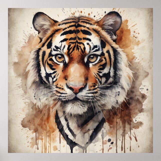 Affiche Tigre d'aquarelle no 10 (Devant)