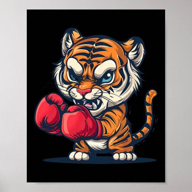 Affiche Tigre de boxe avec gants de boxe Kickboxing Drôle  (Devant)