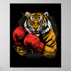 Affiche Tigre de boxe avec gants de boxe Kickboxing Funny