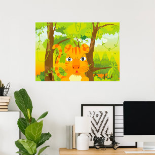 Affiche Tigre de dessin animé en colère mignon dans la jun