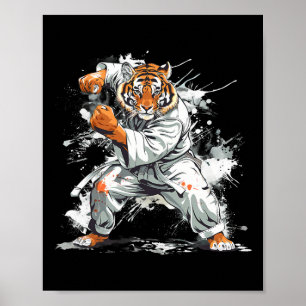 Affiche Tigre de kickboxing aquarelle arts martiaux karaté