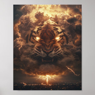 Affiche Tigre de tonnerre s'élevant de la tempête