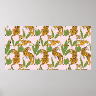 Affiche Tigre dessiné à la main sans couture motif, gros c