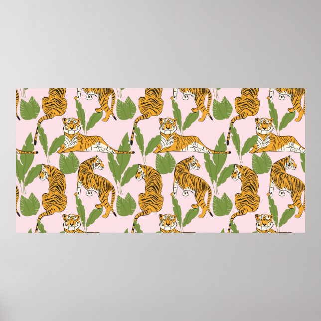 Affiche Tigre dessiné à la main sans couture motif, gros c (Devant)