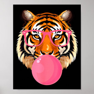 Affiche Tigre Drôle Gles Soufflant Bubble Gum Tête de Tigr