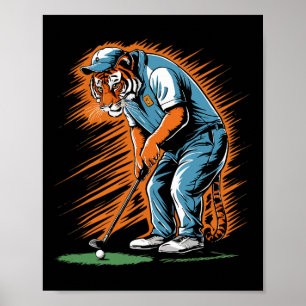 Affiche Tigre Drôle Jouant au Golf Animal Rigolo Golfeur T