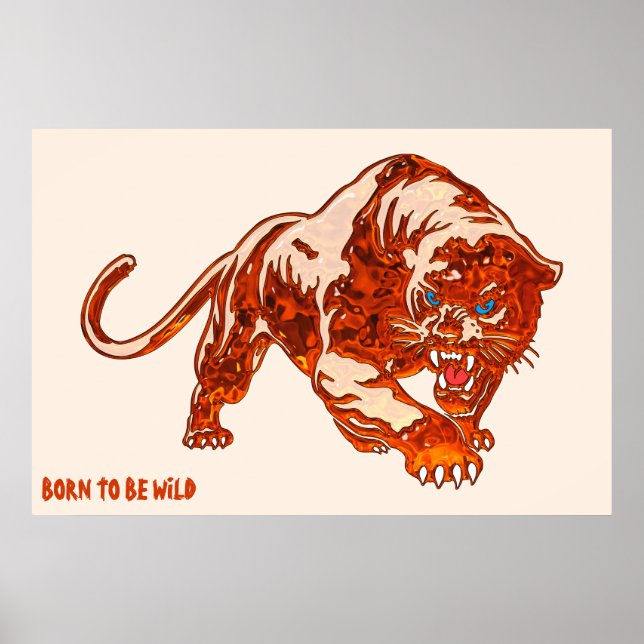 Affiche Tigre En Flames Orange Avec Les Yeux Bleus (Devant)