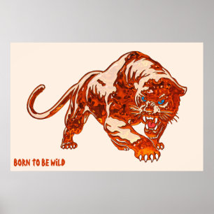 Affiche Tigre en flammes oranges avec des yeux bleus