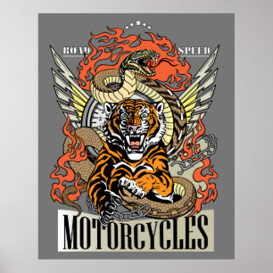 Affiche Tigre et serpent. Club de moto Speedway