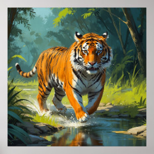 Affiche Tigre étonnant coureur dans la peinture de la jung