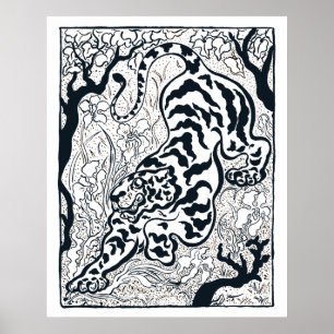 Affiche Tigre Gris vintage Dans L'Art De La Jungle