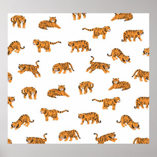 Affiche Tigre japonais : Doodle Vintage sans joint