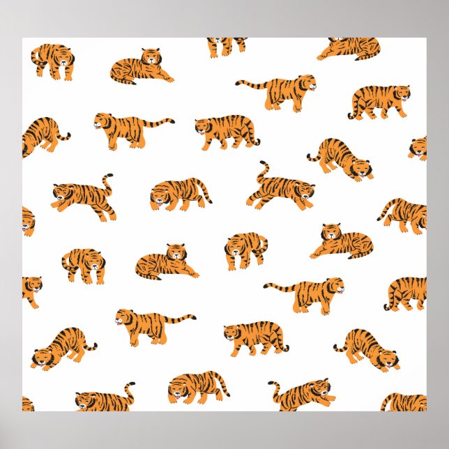 Affiche Tigre japonais : Doodle Vintage sans joint (Devant)