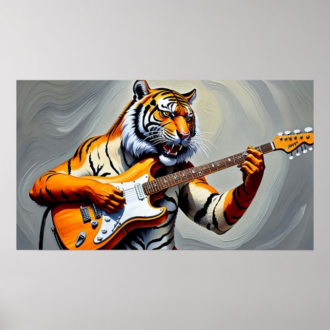 Affiche Tigre jouant de la guitare (Devant)
