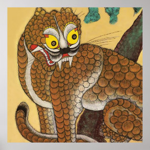 Affiche Tigre laid folklorique coréen Minhwa