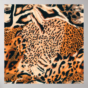 Affiche Tigre, léopard et jaguar sans joint. Textu sans co