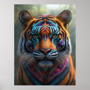 Affiche Tigre majestueux avec peinture faciale Tribale vib
