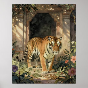 Affiche Tigre majestueux marchant à travers les dunes anci