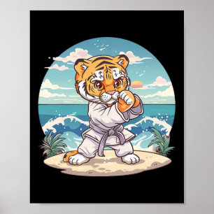 Affiche Tigre mignon de karaté Kickboxing Taekwondo Jiu-ji