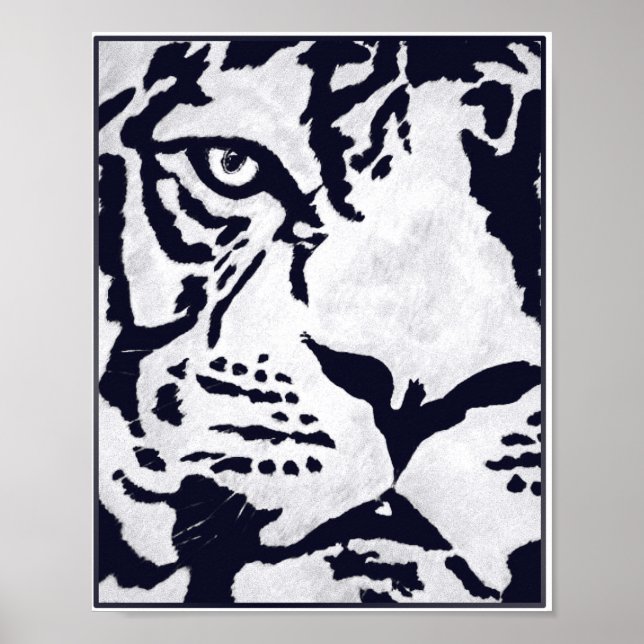 Affiche Tigre monochrome avec corbeau (Devant)