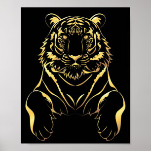 Affiche Tigre noir à rayures dorées