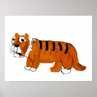 Affiche Tigre Orange Dessiné à la Main de Manière Fantaisi