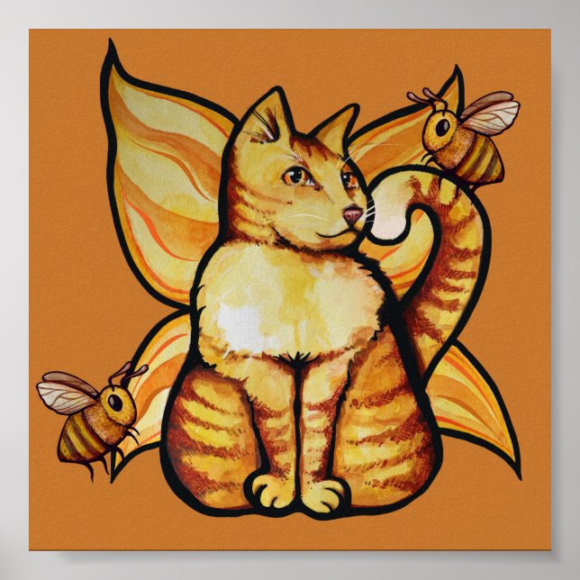 Affiche Tigre orange Fairy Cat Bees été kitch chats (Devant)