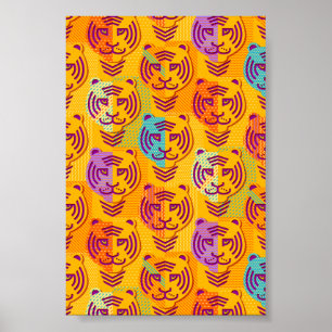 Affiche Tigre pattern on dark yellow