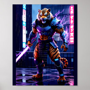 Affiche Tigre Samouraï Cyberpunk