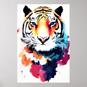Affiche Tigre Sauvage Nature Animal Couleur Art Peinture