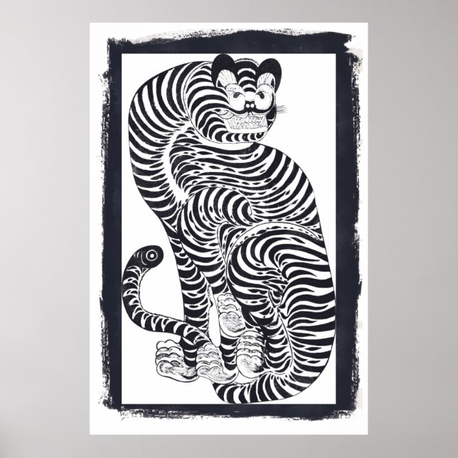 Affiche Tigre talismanique vintage en cadre noir (Devant)