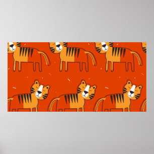 Affiche Tigres, fond dessiné à la main. Motif transparent