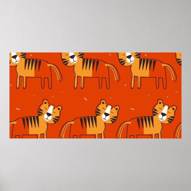Affiche Tigres, fond dessiné à la main. Motif transparent  (Devant)