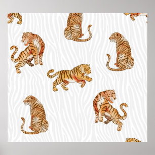 Affiche Tigres sauvages : Motif d'animaux d'aquarelle.