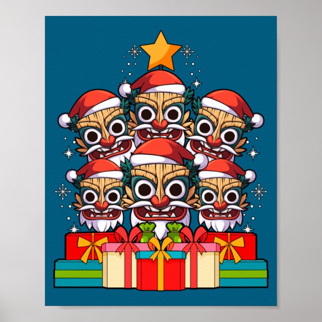 Affiche Tiki Le Luau Hawaiian Tiki Mask Christmas Tree Xma (Devant)