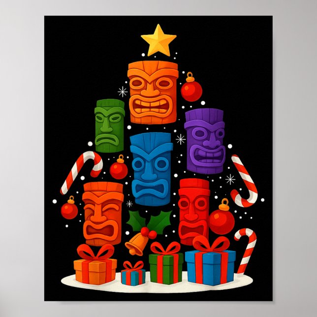 Affiche Tiki Mask Luau Christmas Tree Hawaiian Xmas Hat Ha (Devant)