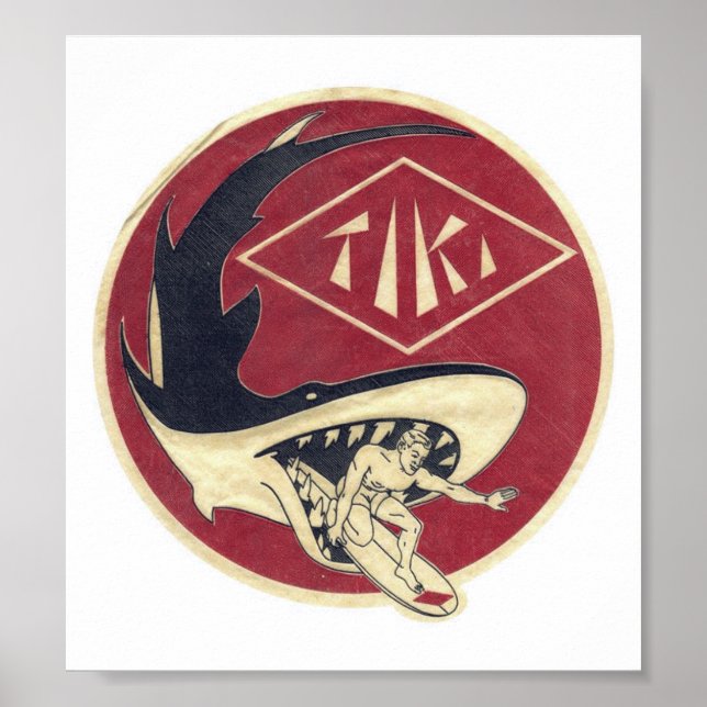Affiche Tiki Surf Shop avec Surfer&Shark sur un (Devant)