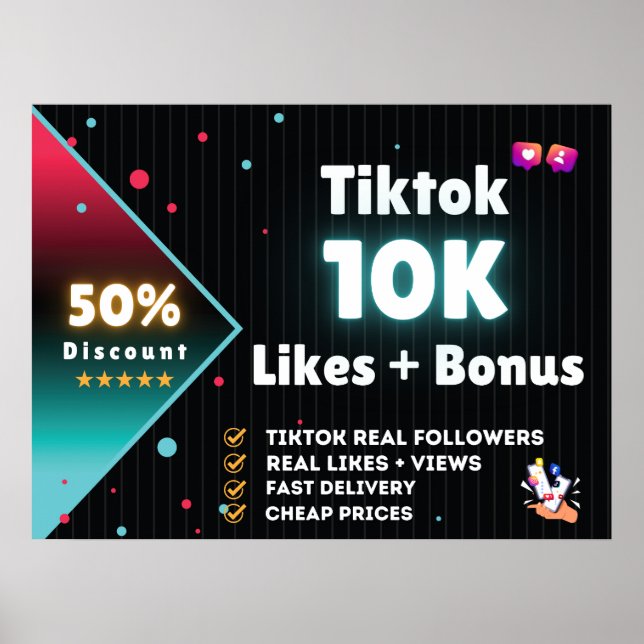 Affiche Tiktok 10K Likes + 100K Vues GRATUIT (Devant)