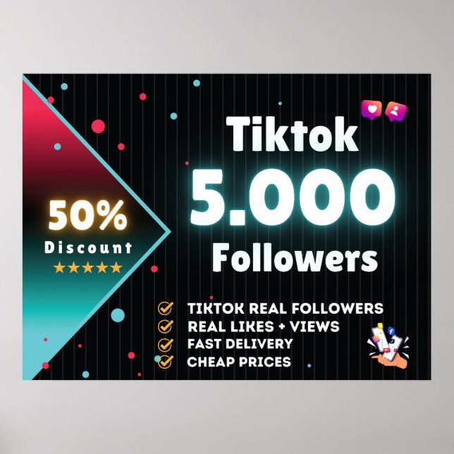 Affiche Tiktok 5.000 abonnés | Acheter des abonnés Tiktok (Devant)