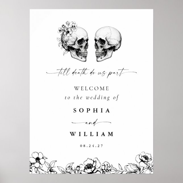 Affiche Til Death Gothique Floral Crâne noir Mariage (Devant)