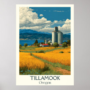Affiche Tillamook Oregon Vintage Farmland Lighthouse Art