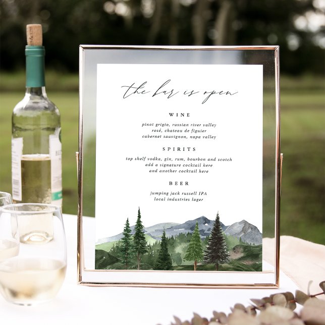 Affiche Timberline | Panneau de menu de bar de mariage en  (Créateur téléchargé)