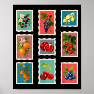 Affiche Timbre de fruits d'été Timbre de fruits vintage
