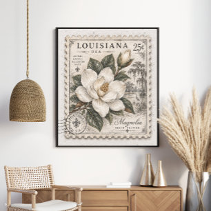 Affiche Timbre de la fleur de l'État du Magnolia de Louisi