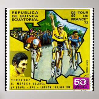Affiche Timbre historique des cyclistes de Guinée équatori
