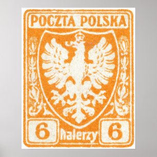 Affiche timbre polonais de 1919 6h Eagle