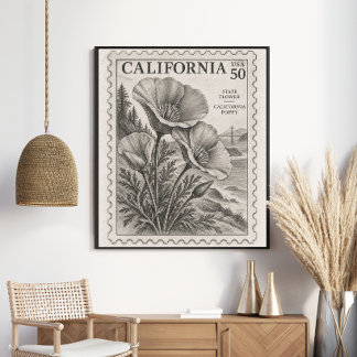 Affiche Timbre-poste Fleur de l'État du Pavot de Californi